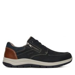 Półbuty Rieker. Niebieskie eleganckie półbuty Rieker, bez wzorów, bez obcasa, bez zapięcia. Za 299.99 zł.