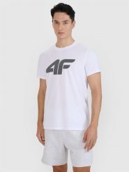 4F T-shirt regular z nadrukiem męski - biały S. Białe t-shirty 4F, m, bez wzorów, z bawełny, bez kołnierzyka, bez ramiączek. Za 49.99 zł.