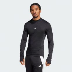 Koszulka z długim rękawem TECHFIT COLD.RDY. Czarne bielizna termoaktywna Adidas, bez wzorów, z materiału, bez ramiączek, do piłki nożnej. Za 146.99 zł.