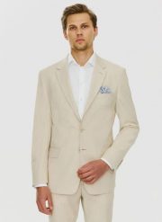 PAKO LORENTE – Beżowa męska marynarka garniturowa. Brązowe garnitury Pako Lorente, m, bez wzorów, z lycry. Za 649.99 zł.