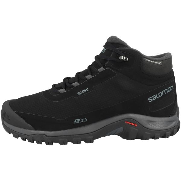 Buty trekkingowe męskie Salomon Shelter CS WP. Czarne buty trekkingowe Salomon, na zimę, bez wzorów, z materiału, bez zapięcia, trekkingowe. Za 628.00 zł.