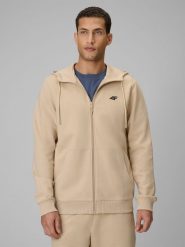 4F Bluza dresowa regular z kapturem męska - beżowa M. Brązowe bluzy 4F, m, bez wzorów, z bawełny, z kapturem. Za 169.99 zł.