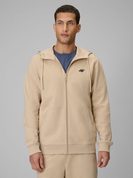 4F Bluza dresowa regular z kapturem męska - beżowa M. Brązowe bluzy 4F, m, bez wzorów, z bawełny, z kapturem. Za 169.99 zł.