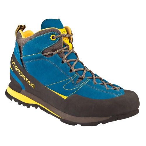 Buty trekkingowe La Sportiva Boulder X GTX Tige Mid. Niebieskie buty turystyczne La Sportiva, bez wzorów, z gore-texu, bez zapięcia, trekkingowe, gore-tex. Za 835.99 zł.