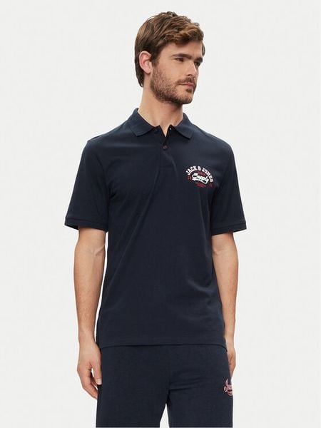 Jack & Jones Polo Logo 12246692 Granatowy Standard Fit. Niebieskie koszulki polo Jack & Jones, m, bez wzorów, z bawełny, bez kołnierzyka, bez ramiączek. Za 49.99 zł.