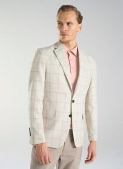 PAKO LORENTE – Beżowa marynarka męska w kratę Windowpane. Brązowe garnitury Pako Lorente, na co dzień, m, bez wzorów. Za 329.99 zł.