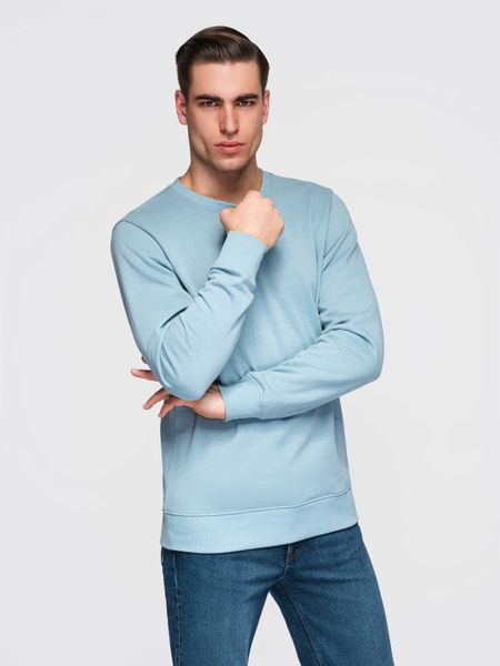 Bluza męska dresowa BASIC z okrągłym dekoltem OM-SSBN-0271 -. Niebieskie bluzy Ombre Clothing, m, z aplikacjami, z bawełny, bez kaptura. W wyprzedaży za 118.99 zł.