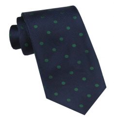 Elegancki i Modny Krawat Jedwabny - Alties - Granatowe w Zielone Groszki. Niebieskie krawaty i muchy Alties, bez wzorów, z jedwabiu. Za 115.00 zł.