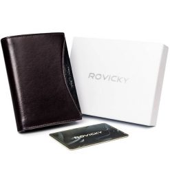 Portfel męski brązowy z czarną wstawką Rovicky 1537-03-BOR-1249 BRO. Brązowe portfele ROVICKY, bez wzorów. Za 67.99 zł.