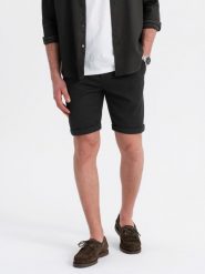Dzianinowe szorty męskie z podwiniętymi nogawkami – czarne V2 OM-SRCS-0170 - XXL. Czarne szorty Ombre Clothing, l, bez wzorów, z dzianiny, klasyczne. Za 101.99 zł.
