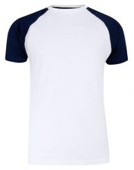 T-shirt Biało-Granatowy Bawełniany, Krótki Rękaw Raglanowy, Dwukolorowy, Męski -BRAVE SOUL. Niebieskie bezrękawniki Brave Soul, m, bez wzorów, z bawełny, bez kołnierzyka, bez ramiączek. Za 45.00 zł.
