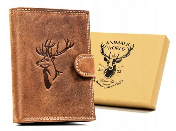 Portfel skórzany Always Wild N4L-CHM-DEER j. brązowy. Brązowe portfele Always Wild, bez wzorów, z nubiku. Za 50.00 zł.