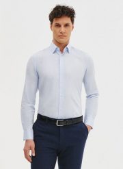 PAKO LORENTE – Błękitna koszula bawełniana. Niebieskie koszule Pako Lorente, na lato, m, bez wzorów, z bawełny, bez kołnierzyka, bez ramiączek. Za 119.99 zł.