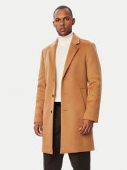 Tommy Hilfiger Płaszcz wełniany MW0MW40768 Brązowy jasny Regular Fit. Brązowe płaszcze Tommy Hilfiger, na zimę, l, bez wzorów, z wełny, bez kaptura. Za 1,699.00 zł.