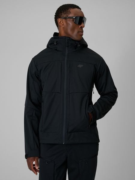 4F Kurtka softshell wiatroodporna membrana 8000 męska - czarna L. Czarne kurtki 4F, l, bez wzorów, z materiału, bez kaptura. Za 499.99 zł.