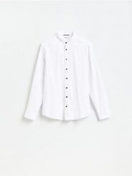 Koszula super slim fit - biały. Białe koszule Reserved, l, bez wzorów, z bawełny, bez kołnierzyka, bez ramiączek. Za 129.99 zł.