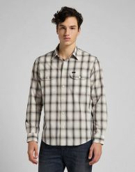 MĘSKA KOSZULA MATERIAŁOWA LEE WORKER SHIRT SERVICE SAND L68HKLOY 112117135. Koszule Lee, l, bez wzorów, z materiału, bez kołnierzyka, bez ramiączek. Za 129.99 zł.