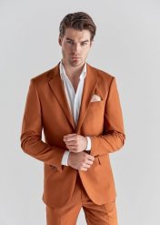 PAKO LORENTE – Pomarańczowa marynarka garniturowa P22SF-3G-021-P-S. Brązowe garnitury Pako Lorente, na ślub cywilny, s, bez wzorów, z elastanu. Za 699.99 zł.