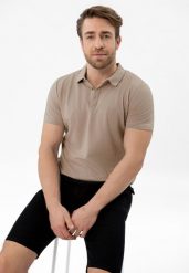 Bawełniane, gładkie polo O-WAN. Brązowe koszulki polo sportowe Volcano, m, bez wzorów, z bawełny, bez kołnierzyka, bez ramiączek. Za 109.99 zł.