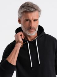 Bluza męska z kapturem BASIC - czarna V2 OM-SSBN-0120 - XL. Czarne bluzy Ombre Clothing, m, bez wzorów, z bawełny, z kapturem. Za 57.99 zł.