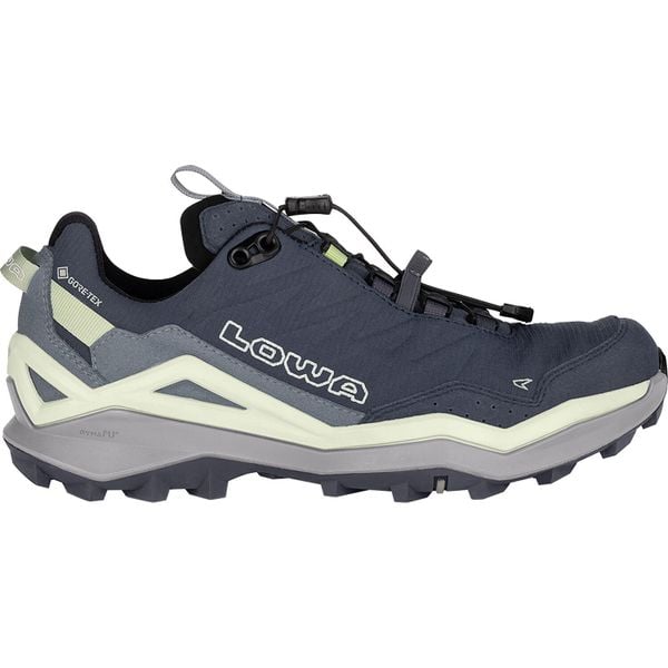 Półbuty LOWA MADDOX PRO GTX LO SL Ws. Niebieskie eleganckie półbuty Lowa, bez wzorów, z gore-texu, bez obcasa, bez zapięcia. Za 888.05 zł.