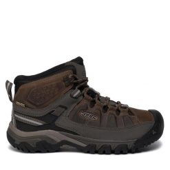 Trekkingi Keen. Brązowe botki sznurowane Keen, bez wzorów, bez obcasa, bez zapięcia. Za 559.99 zł.