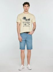 Koszulka męska z kontrastowym nadrukiem żółta Omer 200. Żółte t-shirty BIG STAR, l, bez wzorów, z bawełny, bez kołnierzyka, bez ramiączek. Za 79.99 zł.