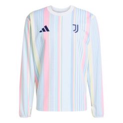 Długi rękaw koszulka przedmeczowa Juventus Turyn 2025/26. Białe bluzki z długim rękawem Adidas, bez wzorów, bez kołnierzyka, bez ramiączek. W wyprzedaży za 421.95 zł.