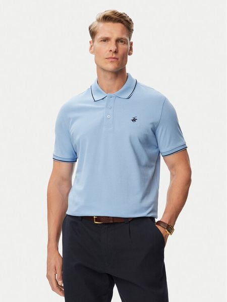 Beverly Hills Polo Club Polo P-SS26M-P42561BBU Niebieski jasny Regular Fit. Niebieskie koszulki polo Beverly Hills Polo Club, m, bez wzorów, z bawełny, bez kołnierzyka, bez ramiączek. Za 209.99 zł.