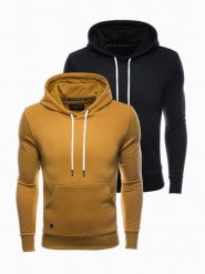 Zestaw bluz męskich z kapturem BASIC 2-pak - mix V4. Czarne bluzy Ombre Clothing, m, bez wzorów, z bawełny, z kapturem. W wyprzedaży za 129.49 zł.