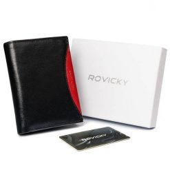 Portfel męski czarny z czerwoną wstawką Rovicky 1502-03-BOR-1133 BLA. Czarne portfele ROVICKY, bez wzorów. Za 61.99 zł.