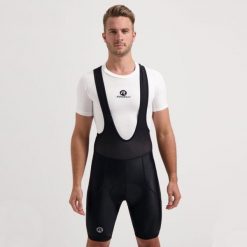 Spodenki rowerowe męskie Rogelli BASIC DE LUXE na szelkach. Czarne spodenki rowerowe Rogelli, m, bez wzorów, rowerowe. W wyprzedaży za 168.00 zł.
