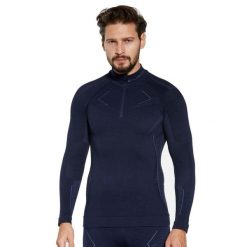Bluza męska z krótkim ekspresem wełniana Brubeck EXTREME MERINO. Niebieskie bielizna termoaktywna Brubeck, na zimę, m, bez wzorów, z wełny, bez ramiączek. Za 434.99 zł.