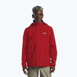 Kurtka przeciwdeszczowa męska Jack Wolfskin Trailtime 2L. Czerwone kurtki Jack Wolfskin, l, bez wzorów, z materiału, bez kaptura. Za 449.99 zł.