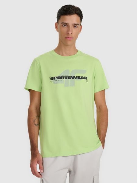 4F T-shirt regular z nadrukiem męski - zielony XXL. Zielone t-shirty 4F, m, bez wzorów, z bawełny, bez kołnierzyka, bez ramiączek. W wyprzedaży za 49.99 zł.