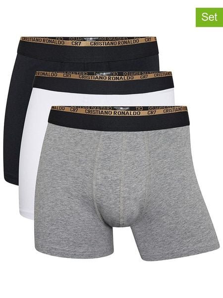 CR7 Bokserki (3 pary) w kolorze czarnym, białym i szarym rozmiar: M. Białe bokserki CR7, m, bez wzorów. Za 96.14 zł.