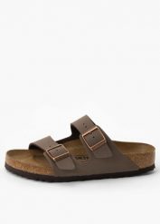 Klapki Unisex Birkenstock Arizona BS Nubuk Mocca. Brązowe klapki Birkenstock, z materiału. Za 329.99 zł.