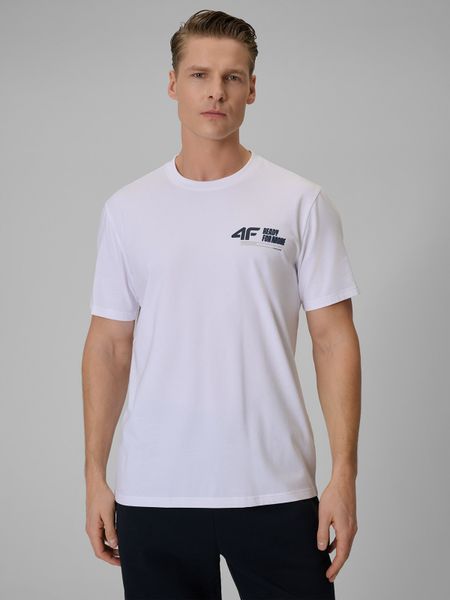 4F T-shirt regular gładki męski - biały XL. Białe t-shirty 4F, m, bez wzorów, z dresówki, bez kołnierzyka, bez ramiączek. Za 69.99 zł.