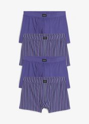 Bokserki o dopasowanym fasonie z bawełną (4 pary). Niebieskie bokserki bonprix, m, bez wzorów, z bawełny. Za 55.96 zł.