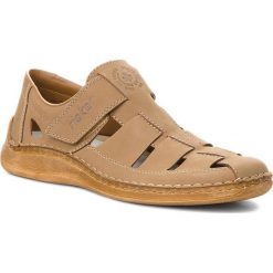 Sandały RIEKER 05288-64. Brązowe sandały Rieker, z nubiku, bez zapięcia. W wyprzedaży za 199.99 zł.