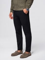 Spodnie męskie chino z ozdobną taśmą w pasie SLIM FIT – czarne V1 - Rozmiar: L. Czarne eleganckie spodnie Ombre Clothing, na co dzień, l, bez wzorów, z bawełny, casualowe. W wyprzedaży za 167.99 zł.