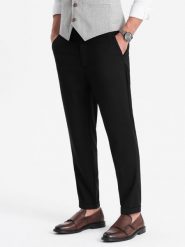 Męskie spodnie chino REGULAR FIT z gumką w pasie – czarne V4 OM-PACP-0157 - XL. Czarne eleganckie spodnie Ombre Clothing, na co dzień, l, z bawełny, casualowe. W wyprzedaży za 219.99 zł.