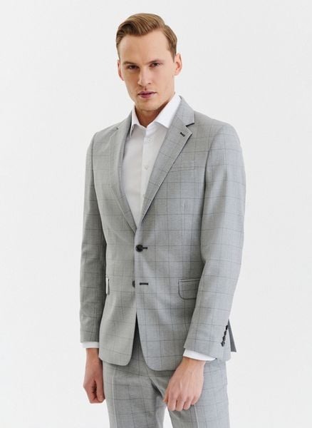 PAKO LORENTE – Szara wełniana marynarka garniturowa w kratę. Szare garnitury Pako Lorente, na komunię, bez wzorów, z wełny. Za 849.99 zł.