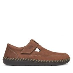Półbuty Rieker. Brązowe eleganckie półbuty Rieker, bez wzorów, bez obcasa, bez zapięcia. Za 379.99 zł.