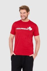 DSQUARED2 Czerwony bawełniany t-shirt z dużym logo. Czerwone t-shirty Dsquared2, l, bez wzorów, z bawełny, bez kołnierzyka, bez ramiączek. W wyprzedaży za 599.99 zł.