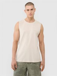 4F Tank top oversize męski - beżowy 3XL. Brązowe bezrękawniki 4F, m, bez wzorów, z bawełny, bez kołnierzyka, bez ramiączek. Za 59.99 zł.