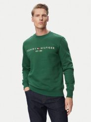 Tommy Hilfiger Bluza Logo MW0MW11596 Zielony ciemny Regular Fit. Zielone bluzy Tommy Hilfiger, m, bez wzorów, z bawełny, bez kaptura. Za 449.99 zł.