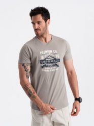 Męski bawełniany t-shirt z nadrukiem San Francisco – popielaty V4 OM-TSPT-0120 - XL. Szare t-shirty Ombre Clothing, l, bez wzorów, z bawełny, bez kołnierzyka, bez ramiączek. Za 41.99 zł.