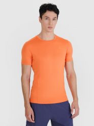 4F Koszulka do biegania slim szybkoschnąca męska - pomarańczowa XXL. Brązowe t-shirty 4F, m, bez wzorów, z dzianiny, bez kołnierzyka, bez ramiączek. W wyprzedaży za 99.99 zł.