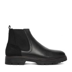 Botki Rieker. Czarne botki sznurowane Rieker, bez wzorów, bez obcasa, bez zapięcia. Za 439.99 zł.